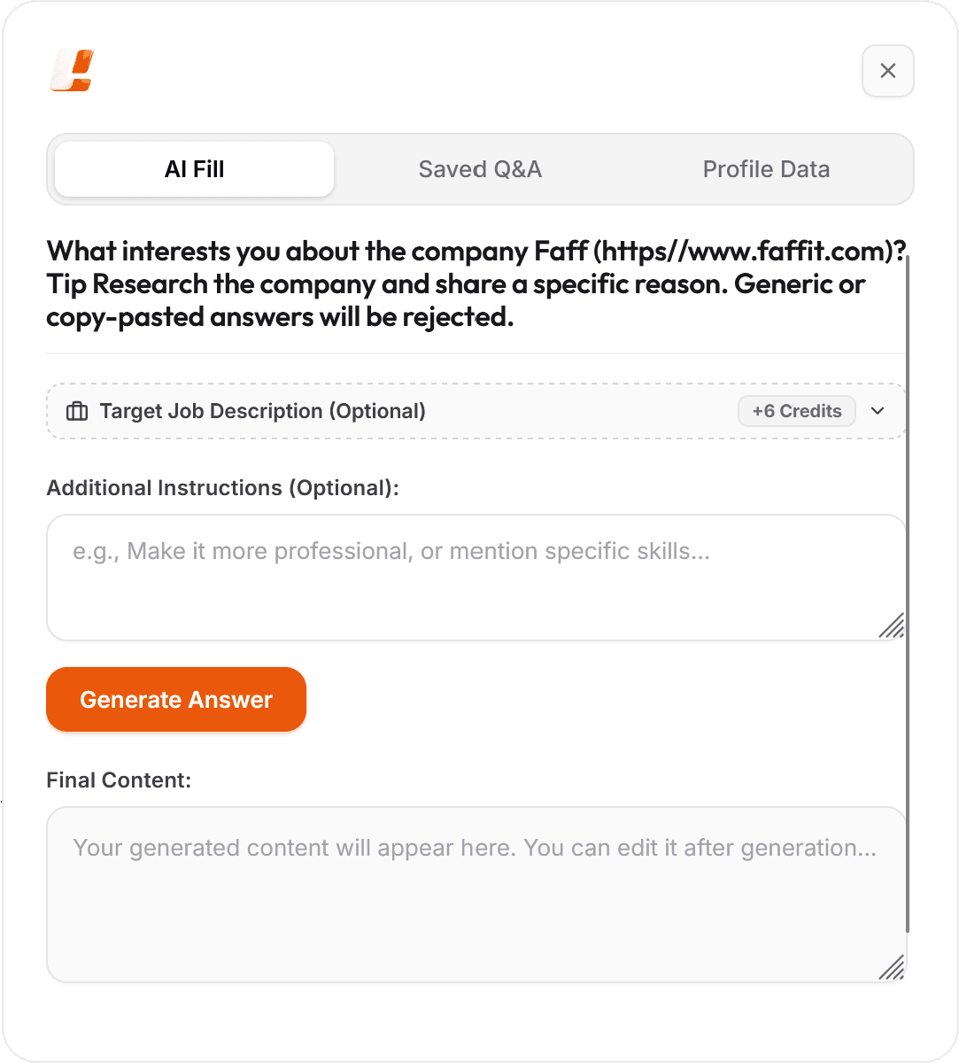 Lazee AI Fill window turning a CTC question and a short instruction into a formatted answer